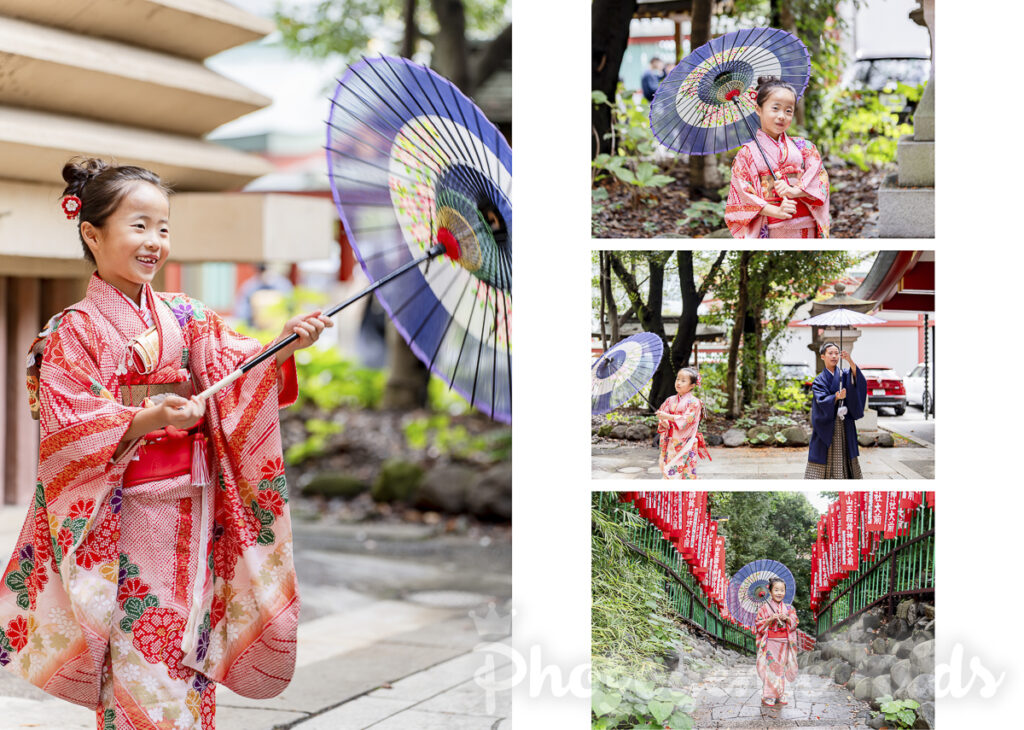 日枝神社 七五三 七歳 女の子 和傘 写真