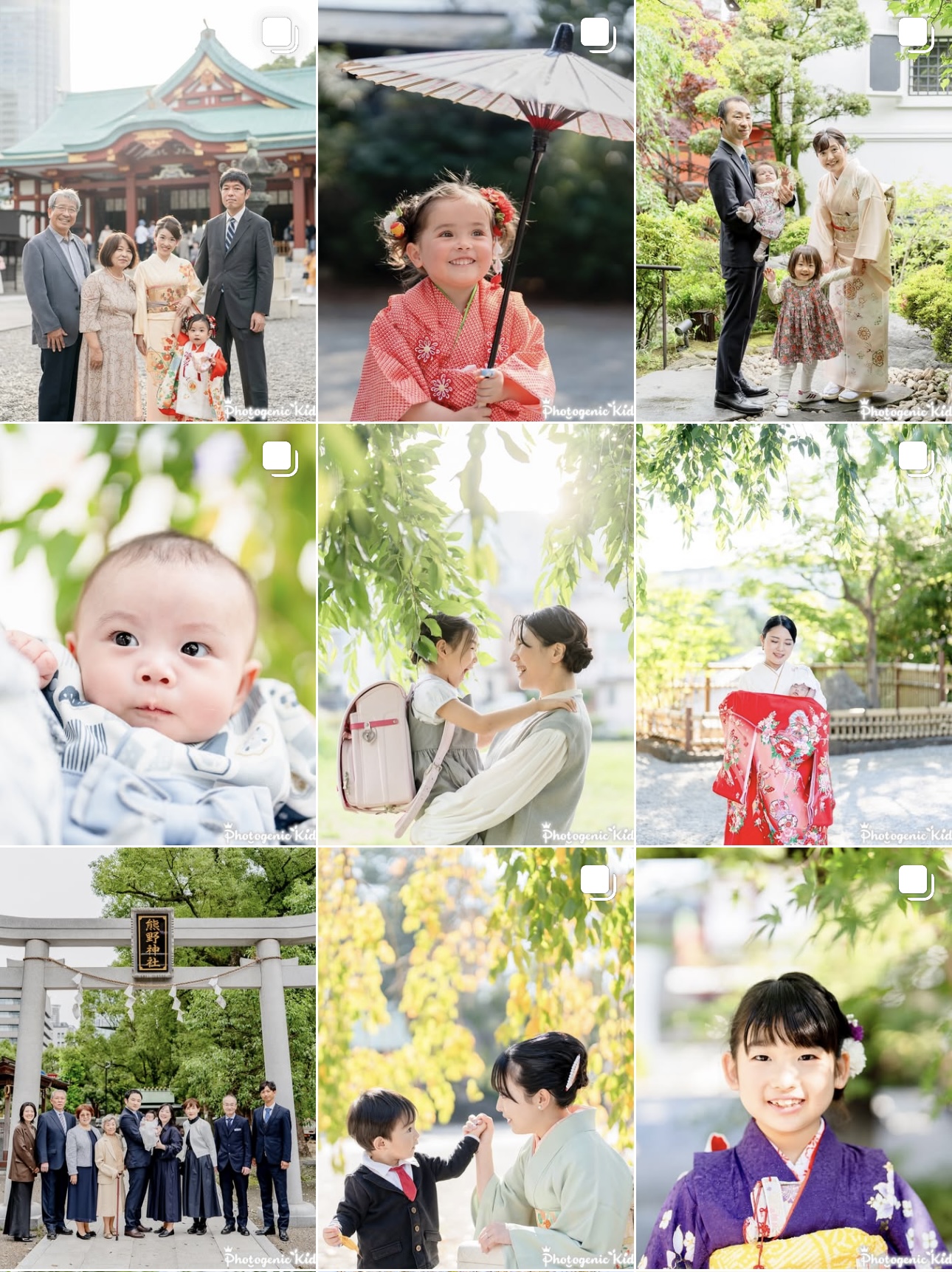出張撮影による家族写真や記念撮影が一覧で表示された画像