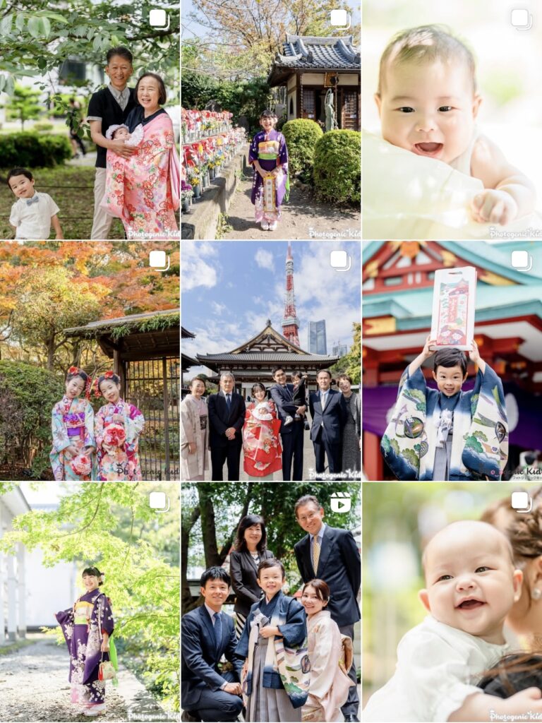 七五三やお宮参りなど家族の節目を撮影した写真が並ぶスクリーンショット